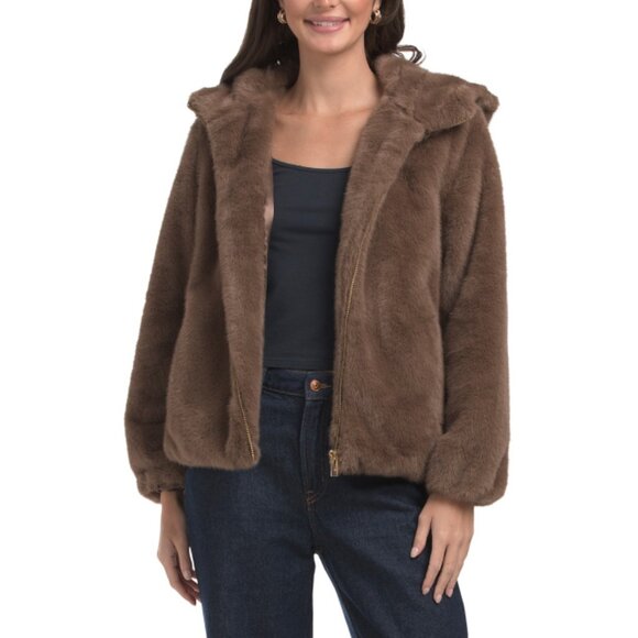 VIA SPIGA Mink Faux Fur Hooded Jacket - Picture 1 of 2